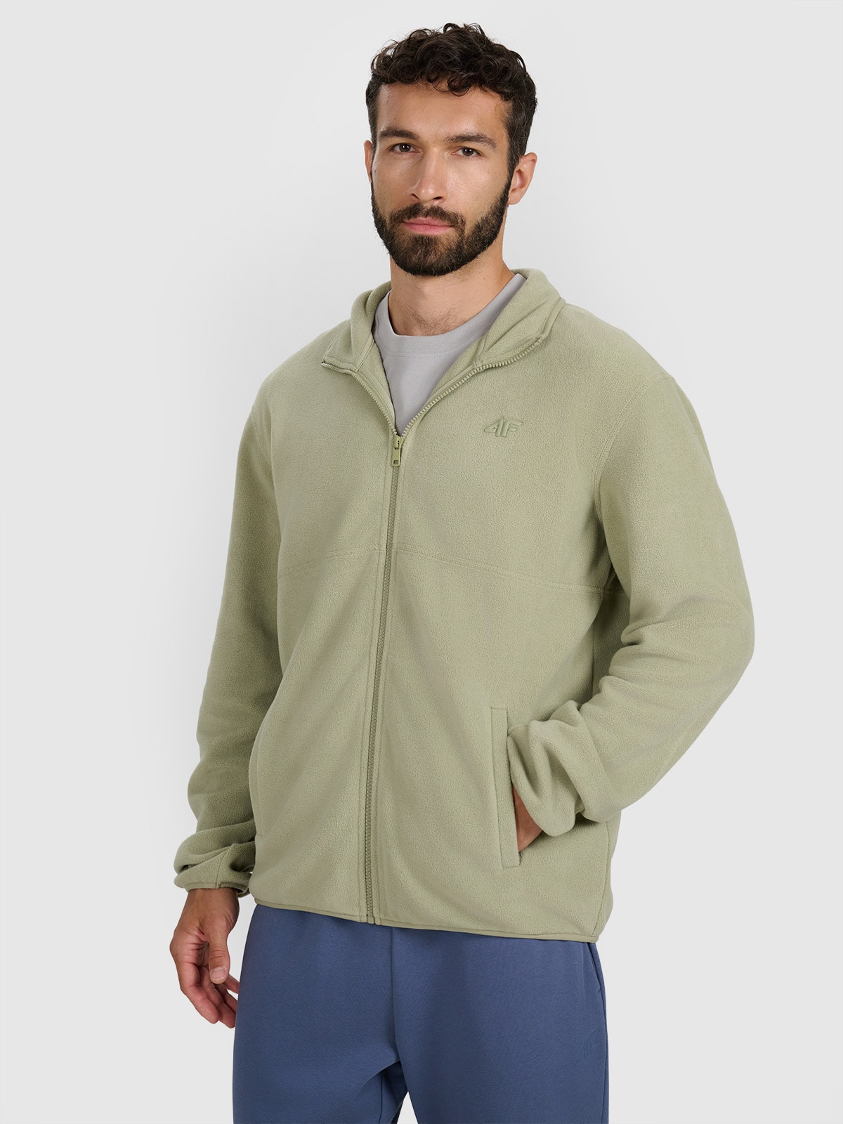 4F Polar ze stójką regular męski - oliwkowy XXL