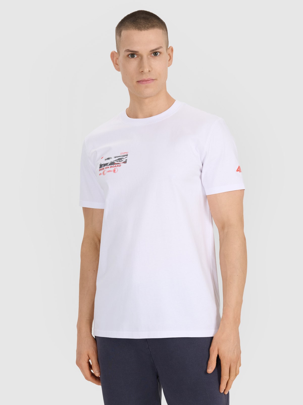 4F T-shirt regular z nadrukiem męski - biały XXL