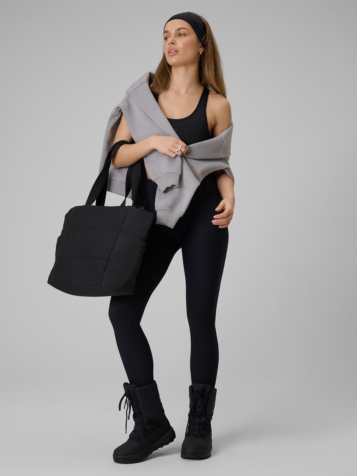 4F Legginsy dzianinowe prążkowane damskie - czarne XL