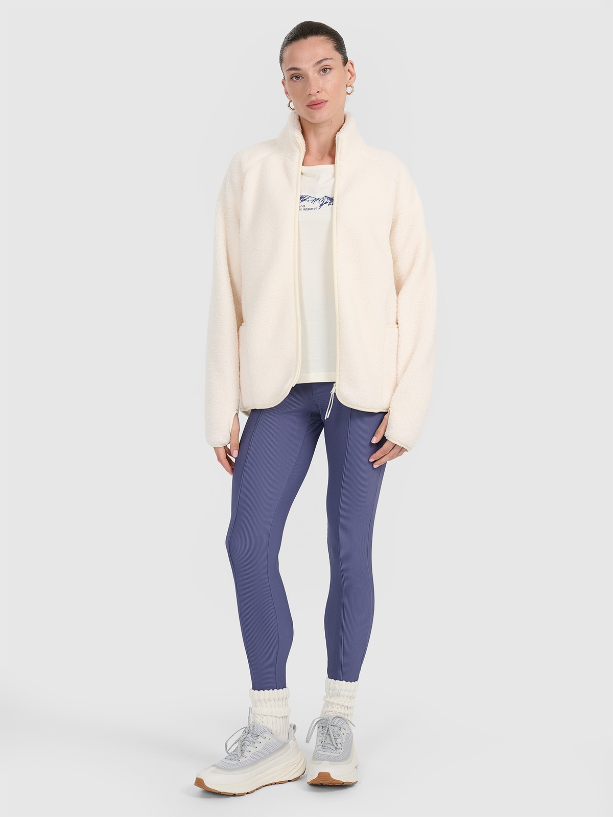 4F Legginsy z prążkowanej dzianiny damskie - granatowe XL