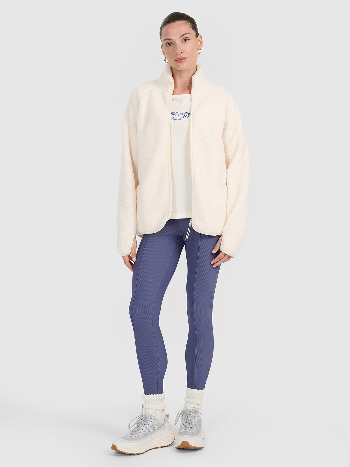 4F Legginsy z prążkowanej dzianiny damskie - granatowe XL