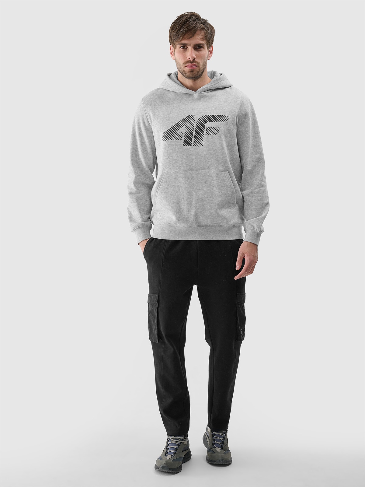 4F Bluza dresowa nierozpinana z kapturem męska - szara L