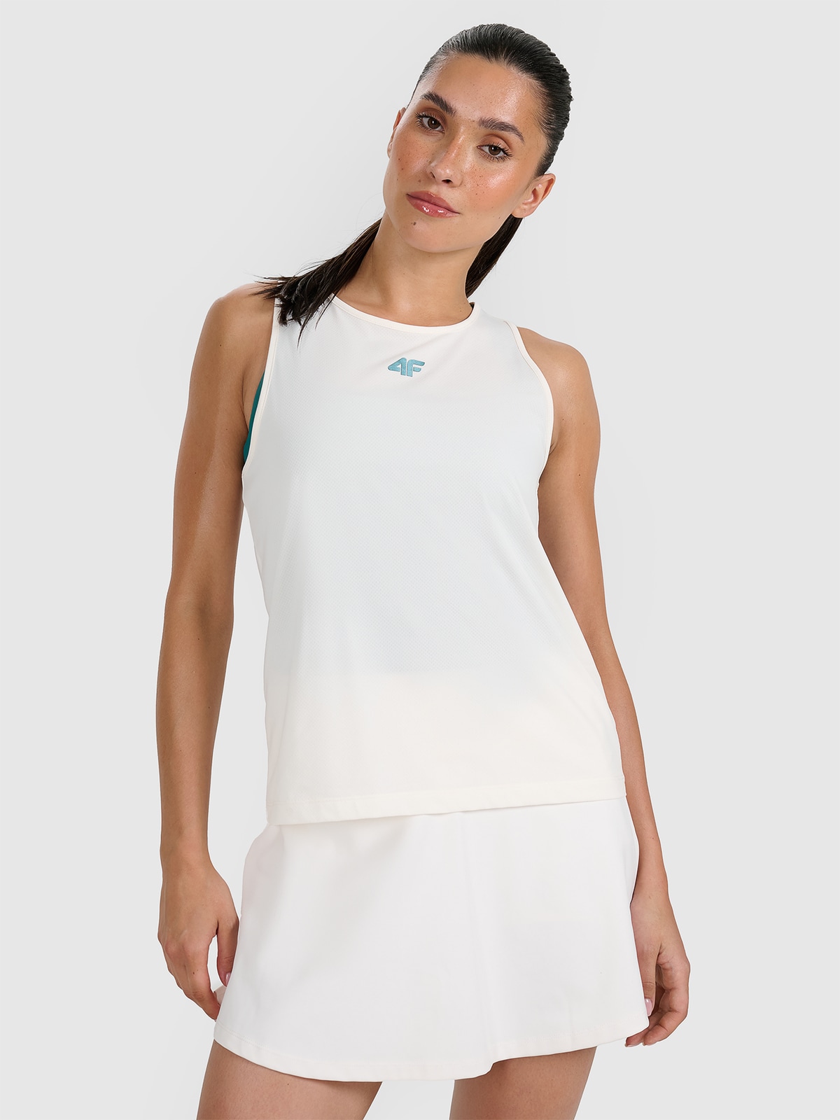 4F Top tenisowy regular szybkoschnący damski - beżowy XL