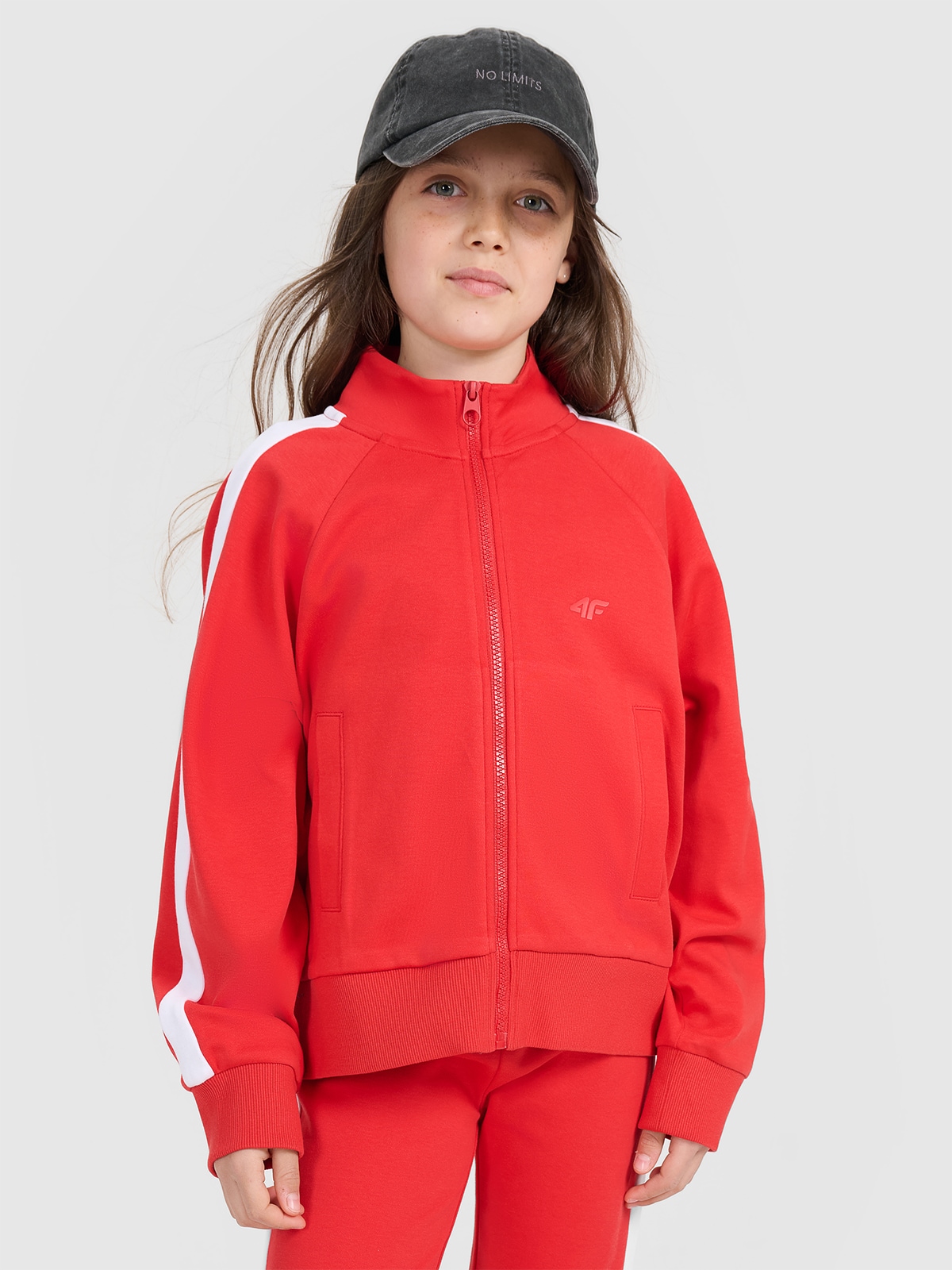 4F Bluza dresowa rozpinana bez kaptura dziewczęca - czerwona 158 (12-13 lat)