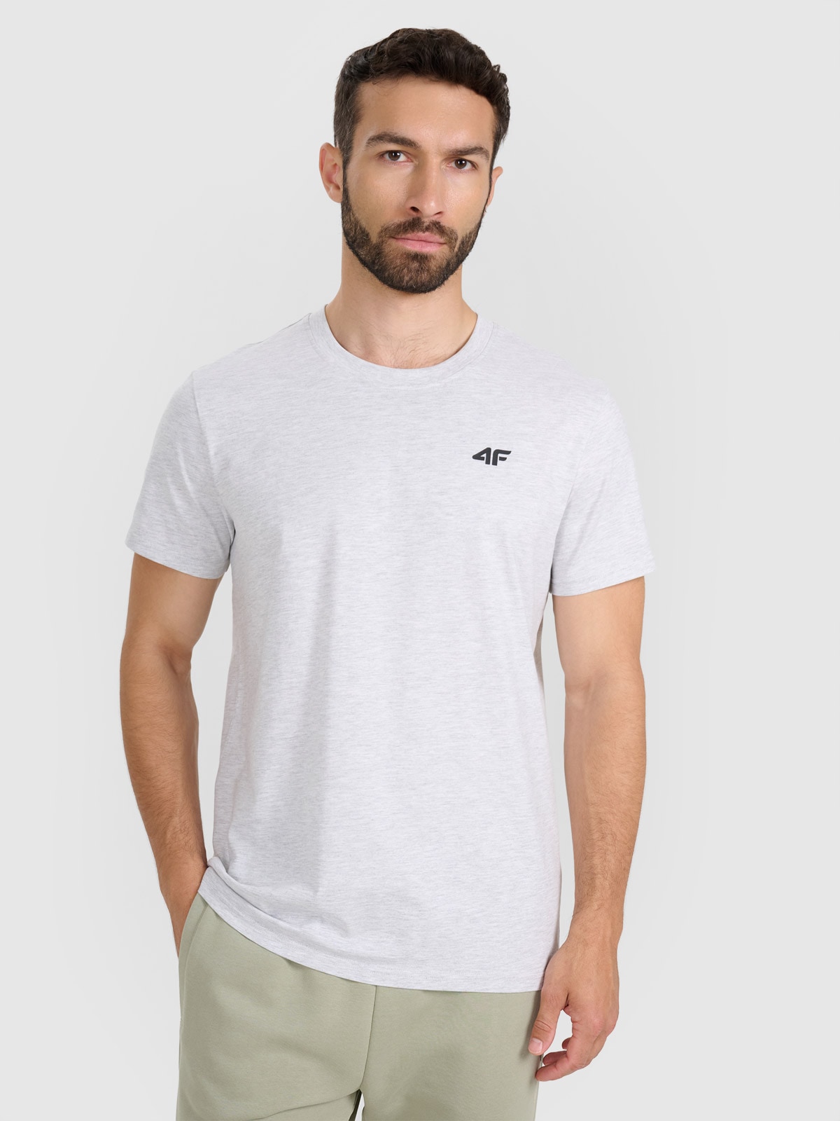 4F T-shirt regular gładki męski - szary 3XL