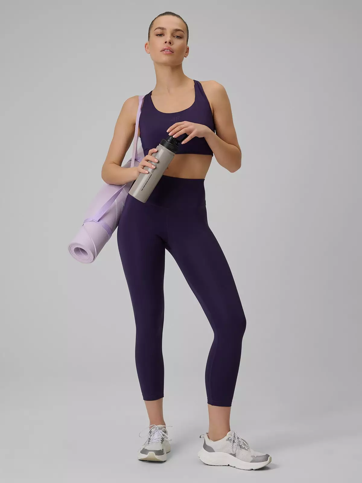 4F Legginsy treningowe szybkoschnące damskie - fioletowe L