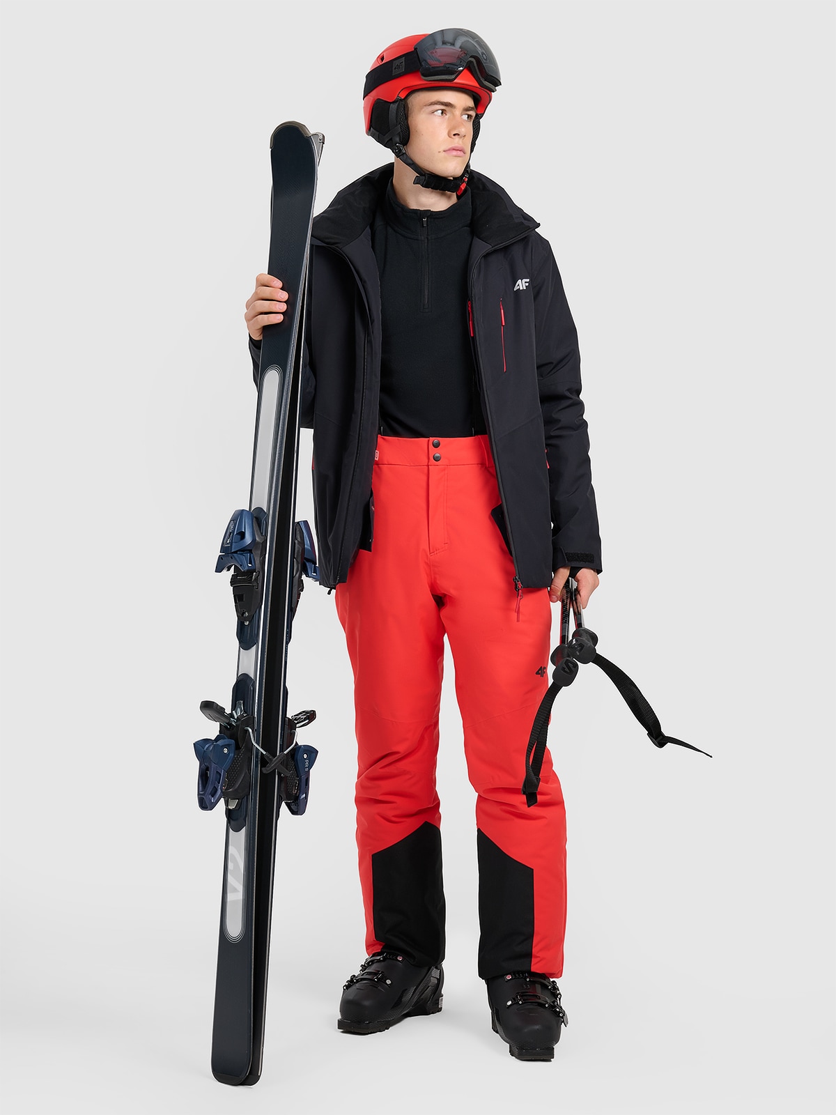 4F Spodnie narciarskie z szelkami membrana 10000 męskie - czerwone M