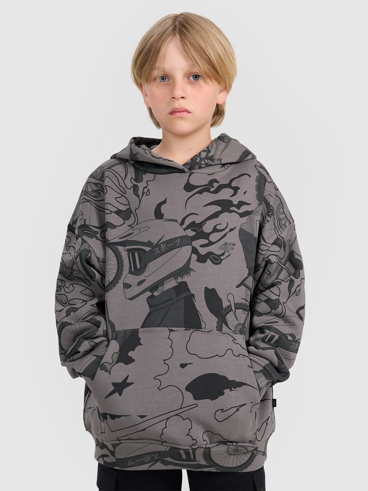 4F Bluza dresowa nierozpinana z kapturem chłopięca - multikolor 140 (9-10 lat)