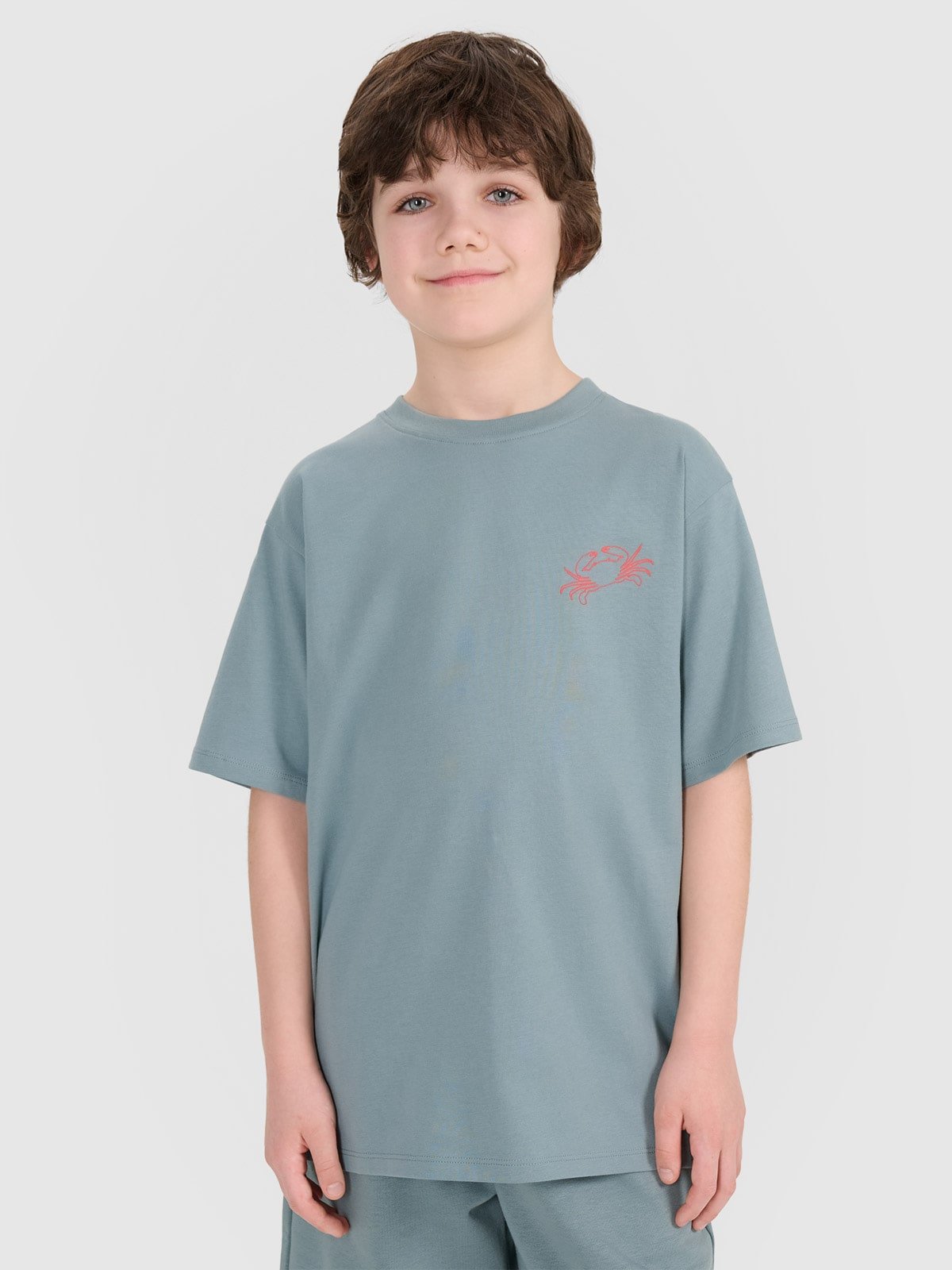 4F T-shirt oversize z nadrukiem chłopięcy - turkusowy 164 (13-14 lat)