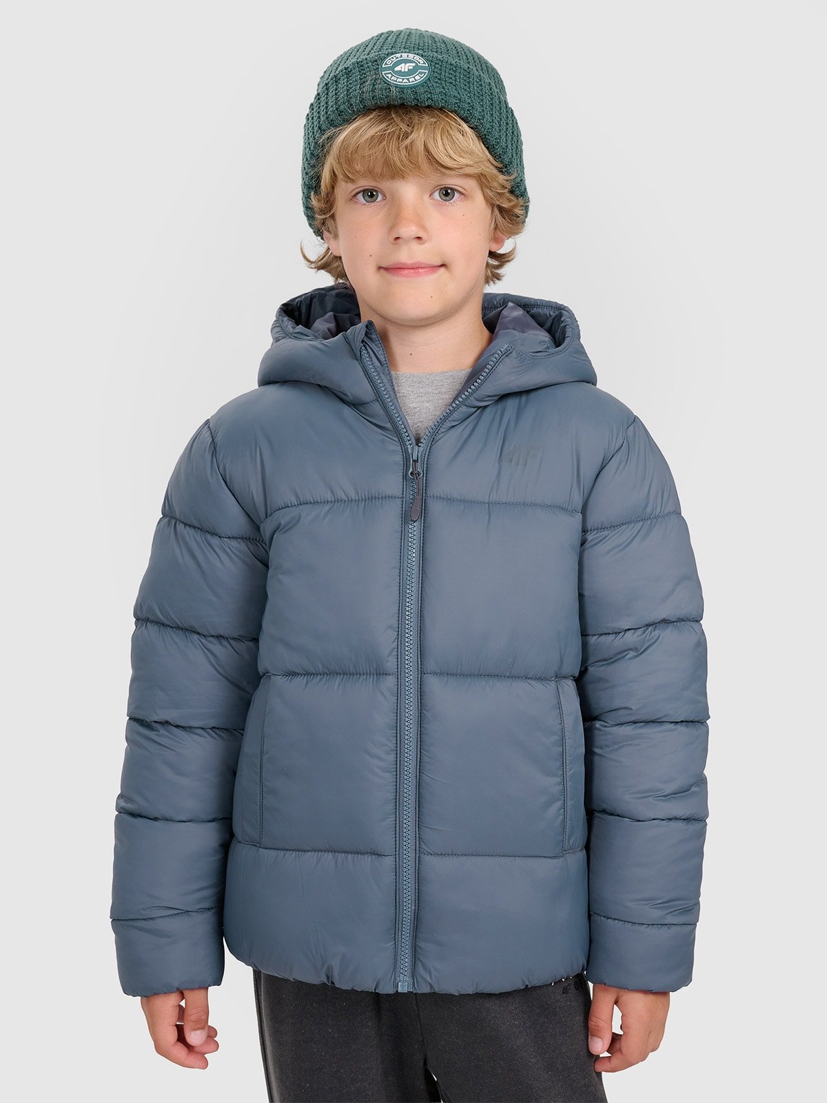 4F Kurtka puchowa z wypełnieniem syntetycznym chłopięca - szara 134 (8-9 lat)