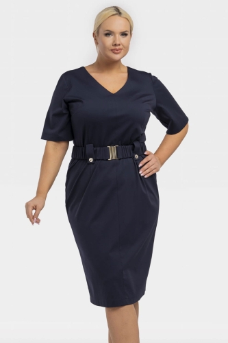 Sukienka elegancka dzianinowa z paskiem LAMA granat