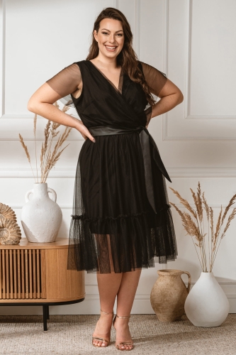 Sukienka wieczorowa tiulowa z falbanką ASIA czarna PROMOCJA