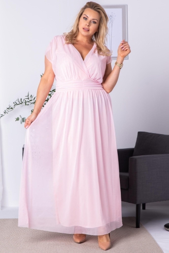 Sukienka ślubna długa tiulowa MANUELA puder róż PROMOCJA