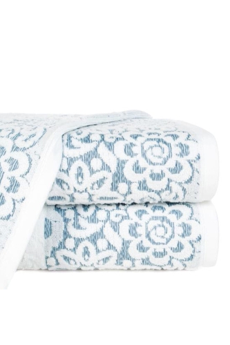 Ręcznik do rąk z żakardowym motywem niebieskich kwiatów 50x90 biały PROMOCJA
