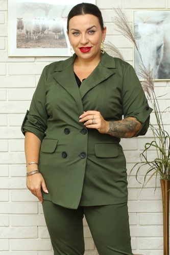 Żakiet modny dwurzędowy dzianina elegancka CECYLIA khaki PROMOCJA