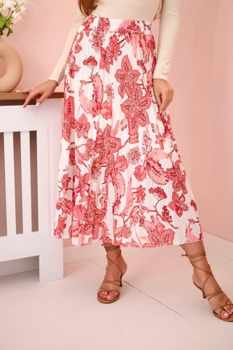 Spódnica damska plisowana w kwiaty różowa