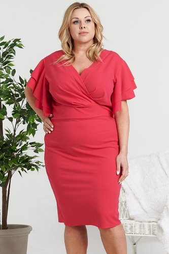 Ekskluzywna sukienka na wesele ozdobne rękawki AISZA amarantowa