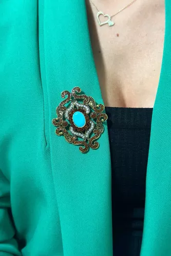 Broszka XZ459-107 złoty + niebieski