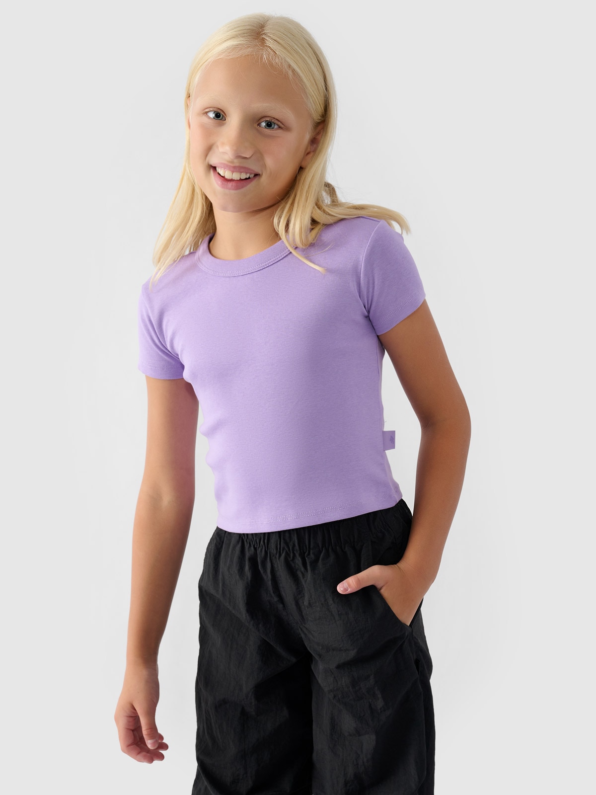 Однотонна футболка для дівчаток - фіолетовий