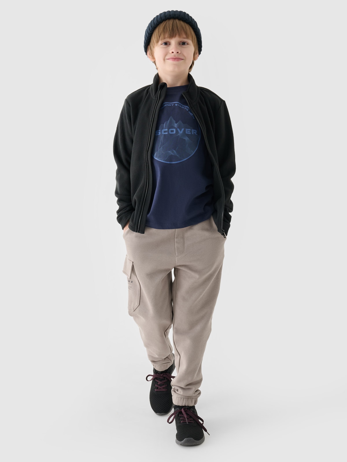 Фліс з коміром-стійкою regular для хлопчиків - чорний