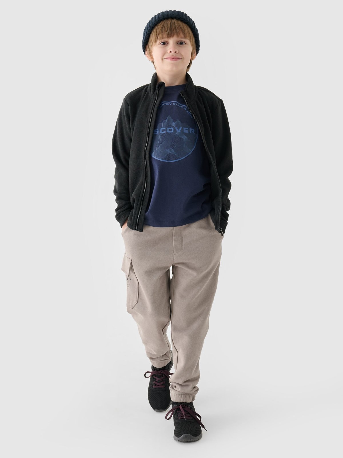 Фліс з коміром-стійкою regular для хлопчиків - чорний