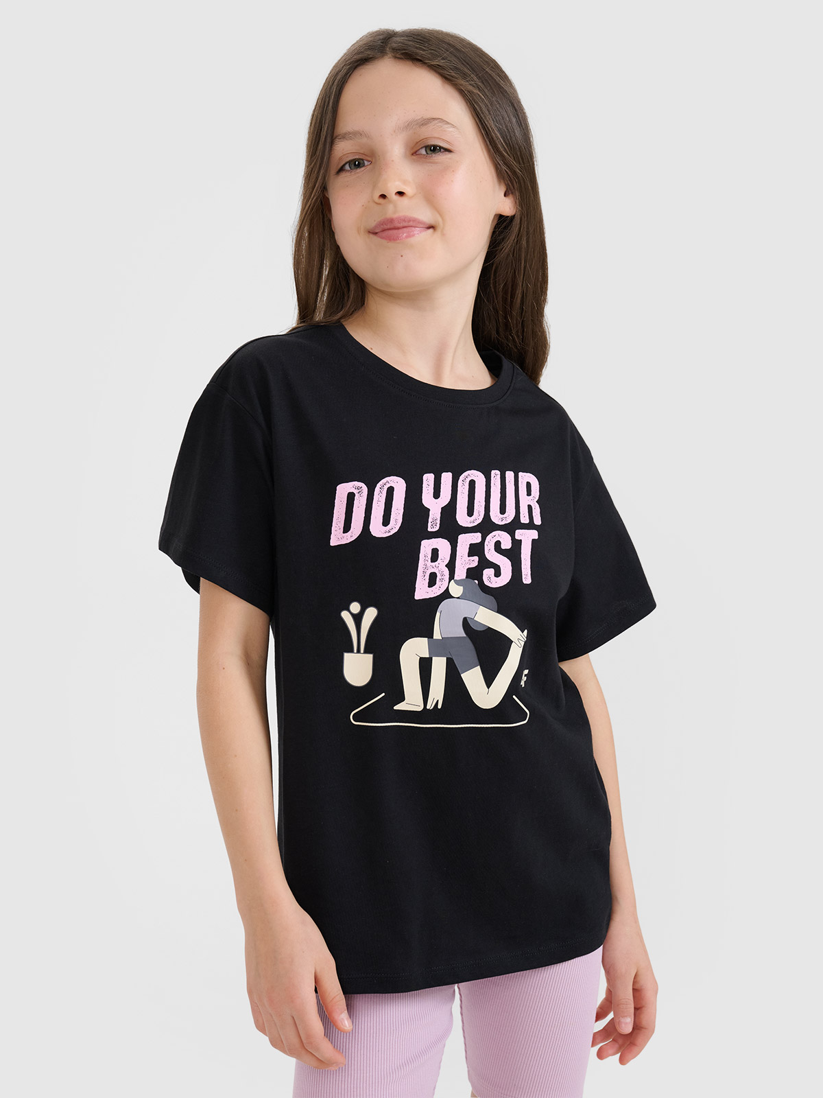 Футболка regular з принтом для дівчаток - чорний