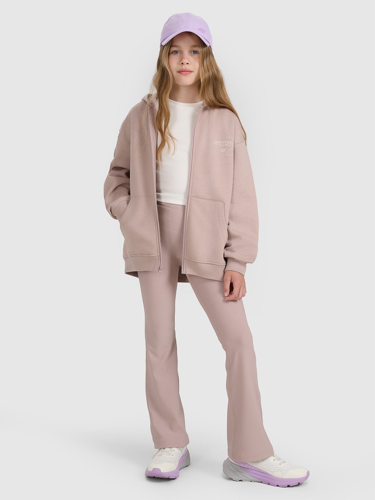 Дівочі штани з розширеними штанинами з ребристого трикотажу - бежеві