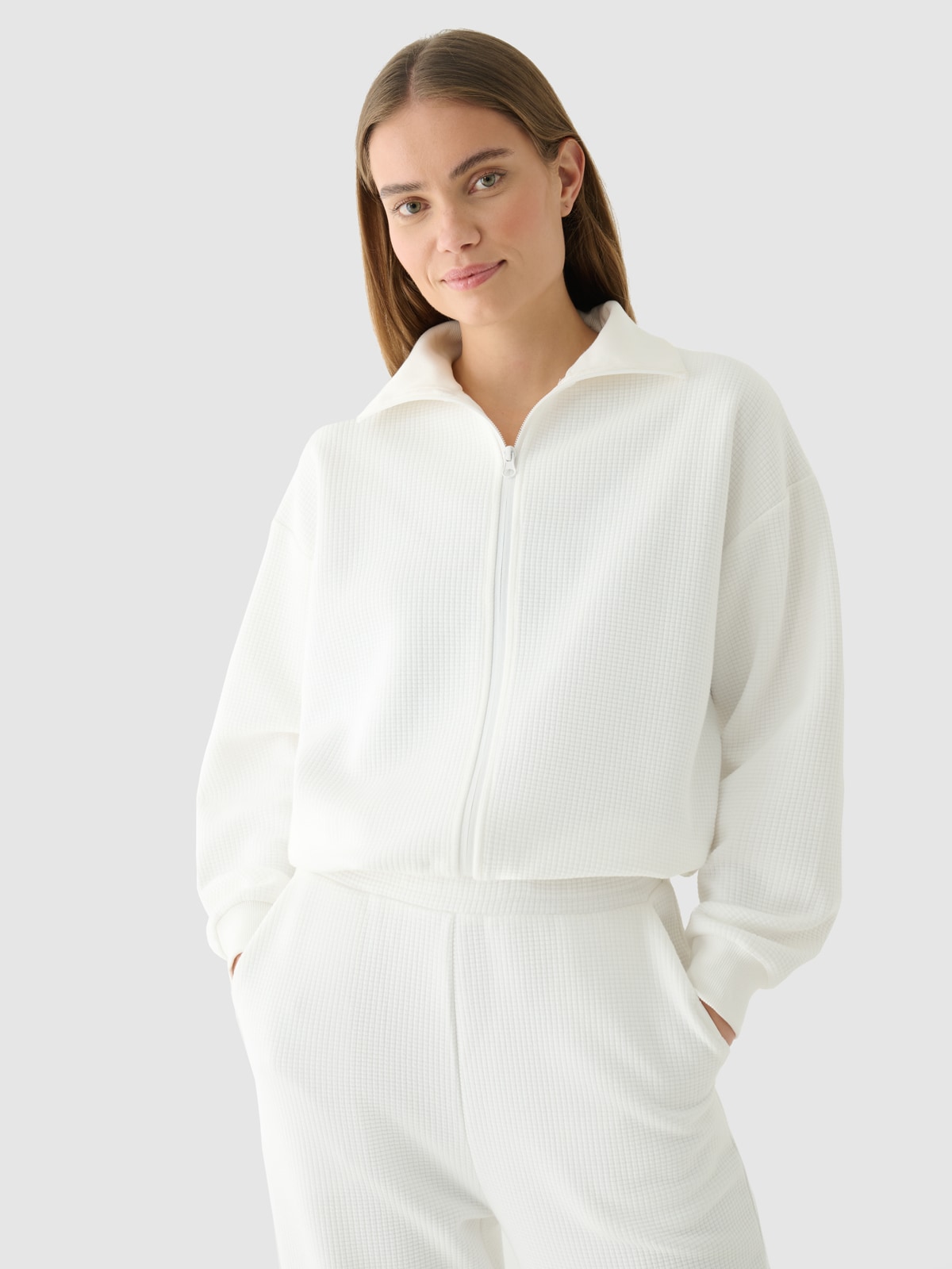 Жіночий світшот crop top на блискавці - білий