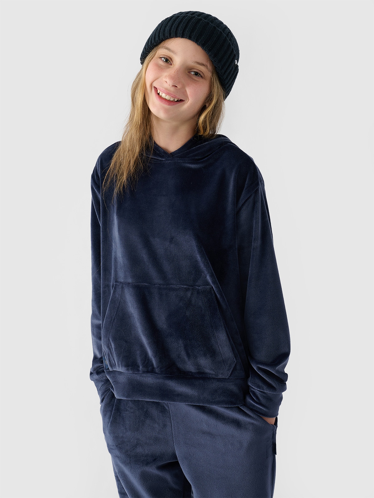 Спортивне велюрове худі для дівчаток - темно-синій