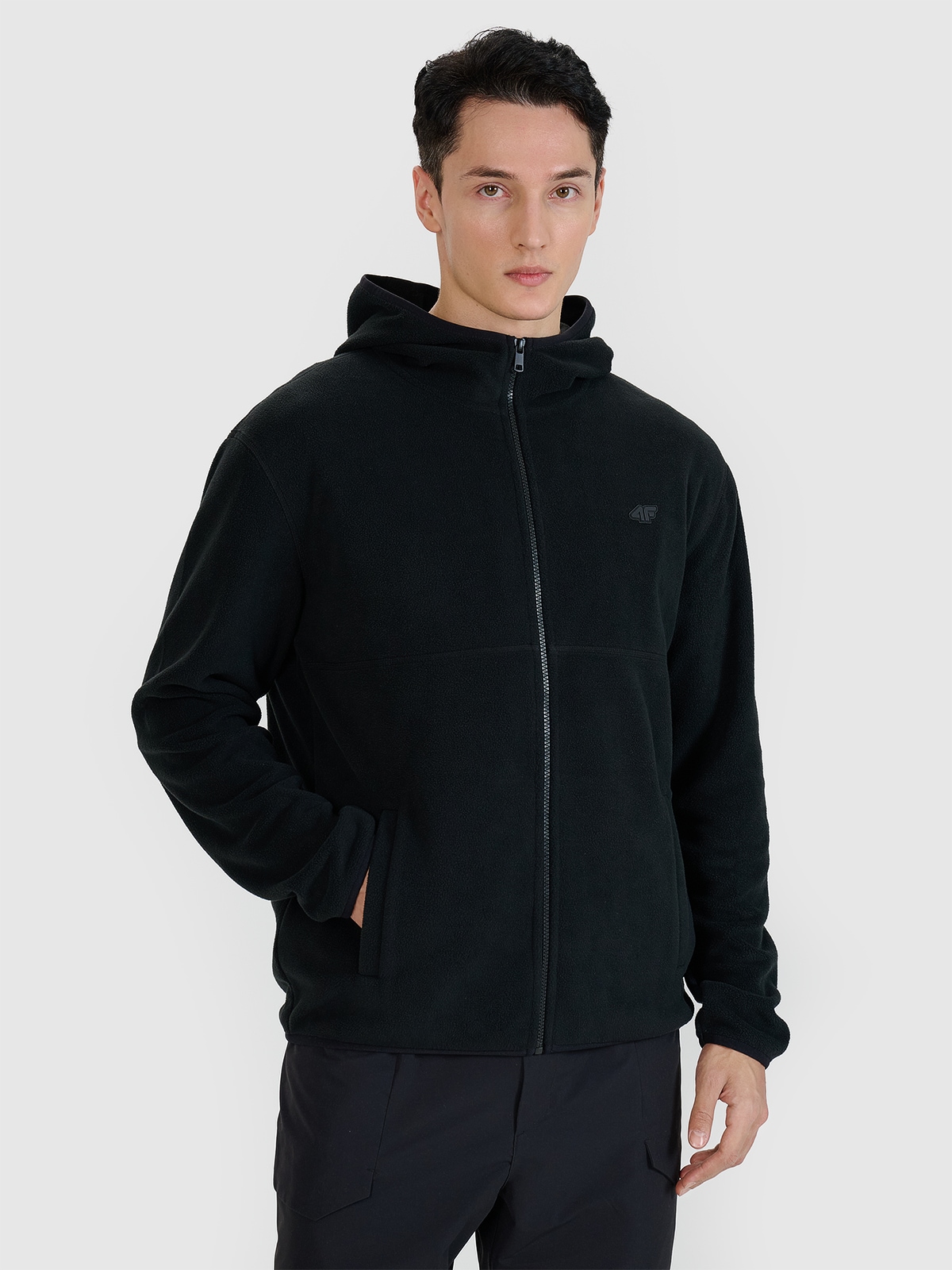 Чоловічий фліс з коміром-стійкою regular - чорний