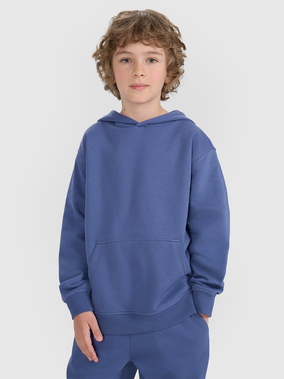Хлопчача спортивна кофта з капюшоном без застібки - синя