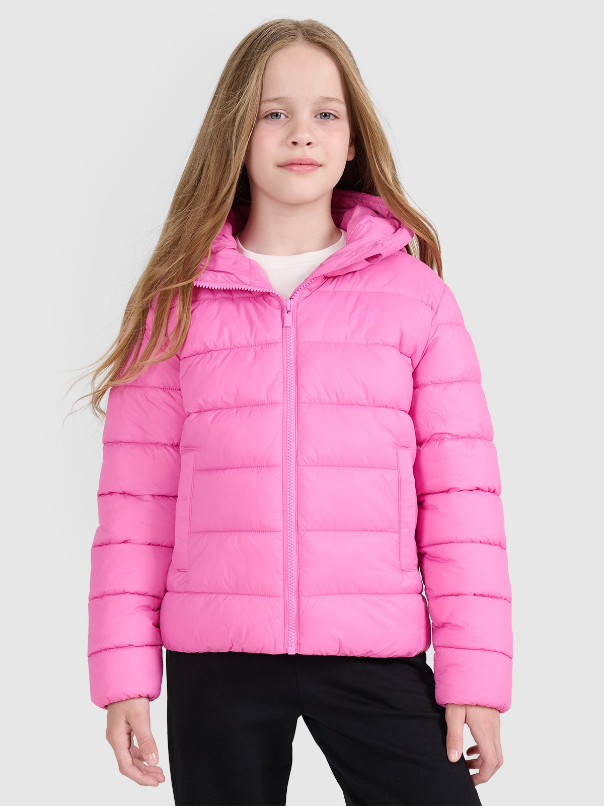 Дівоча пухова куртка з синтетичним наповнювачем - рожева