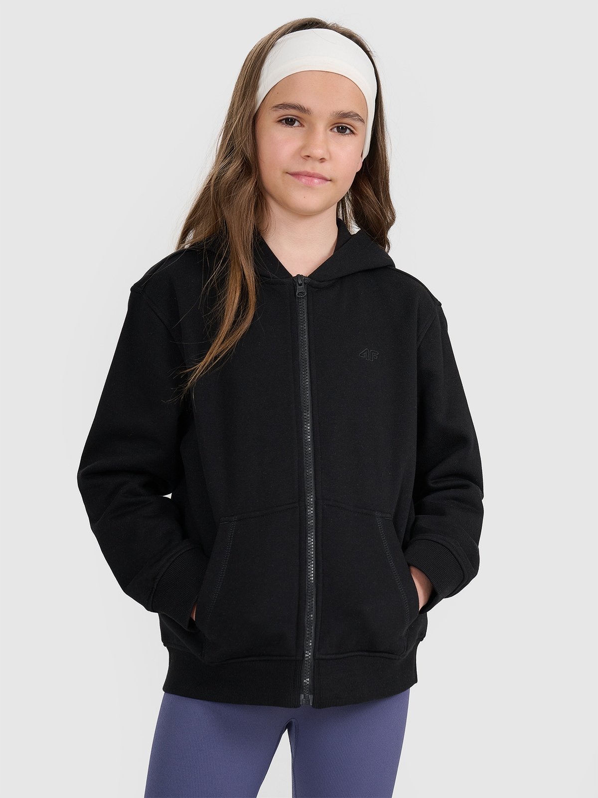 Дівоча спортивна розстібна кофта з капюшоном - чорна