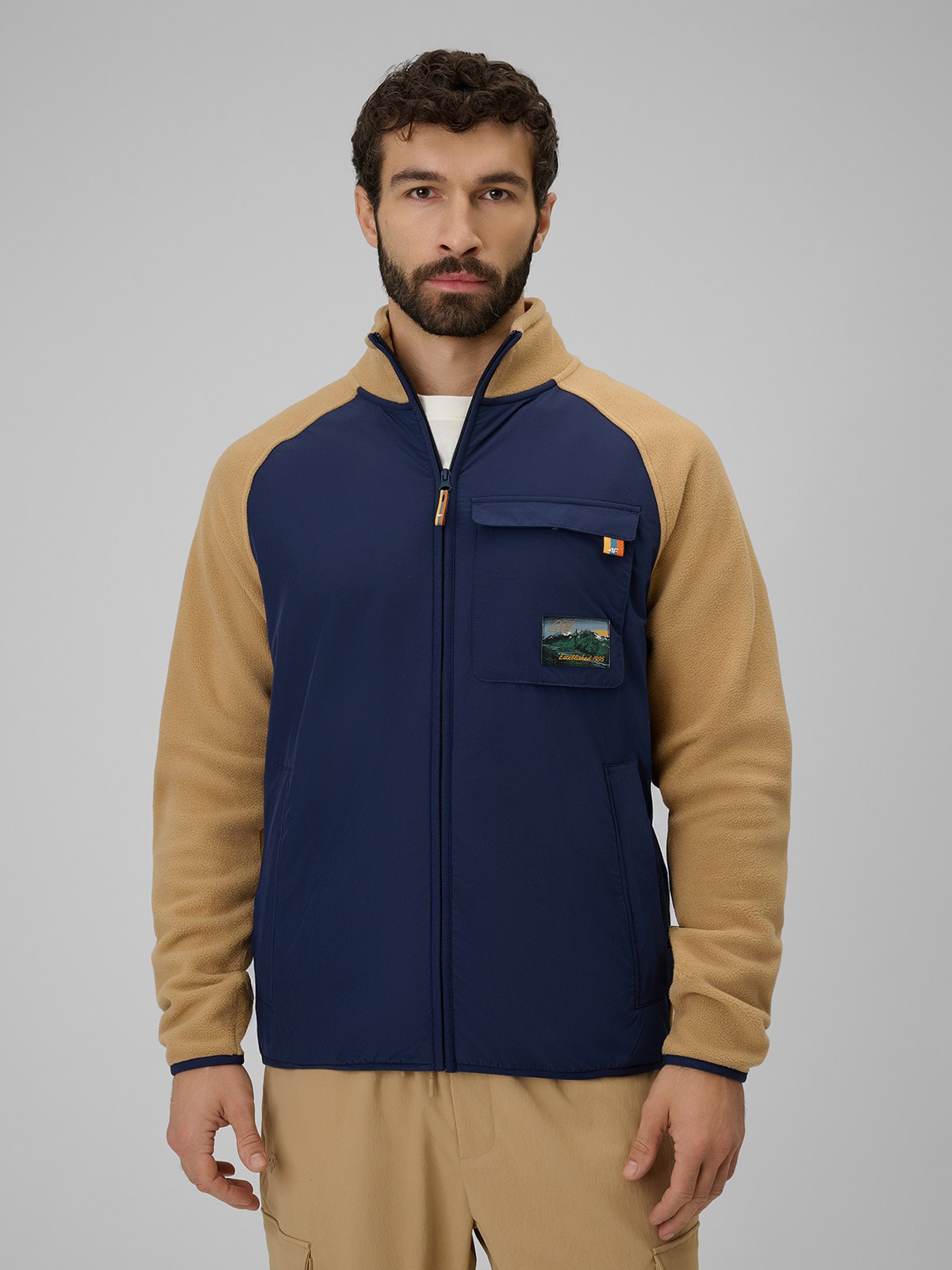 Чоловічий фліс regular зі стійкою - бежевий