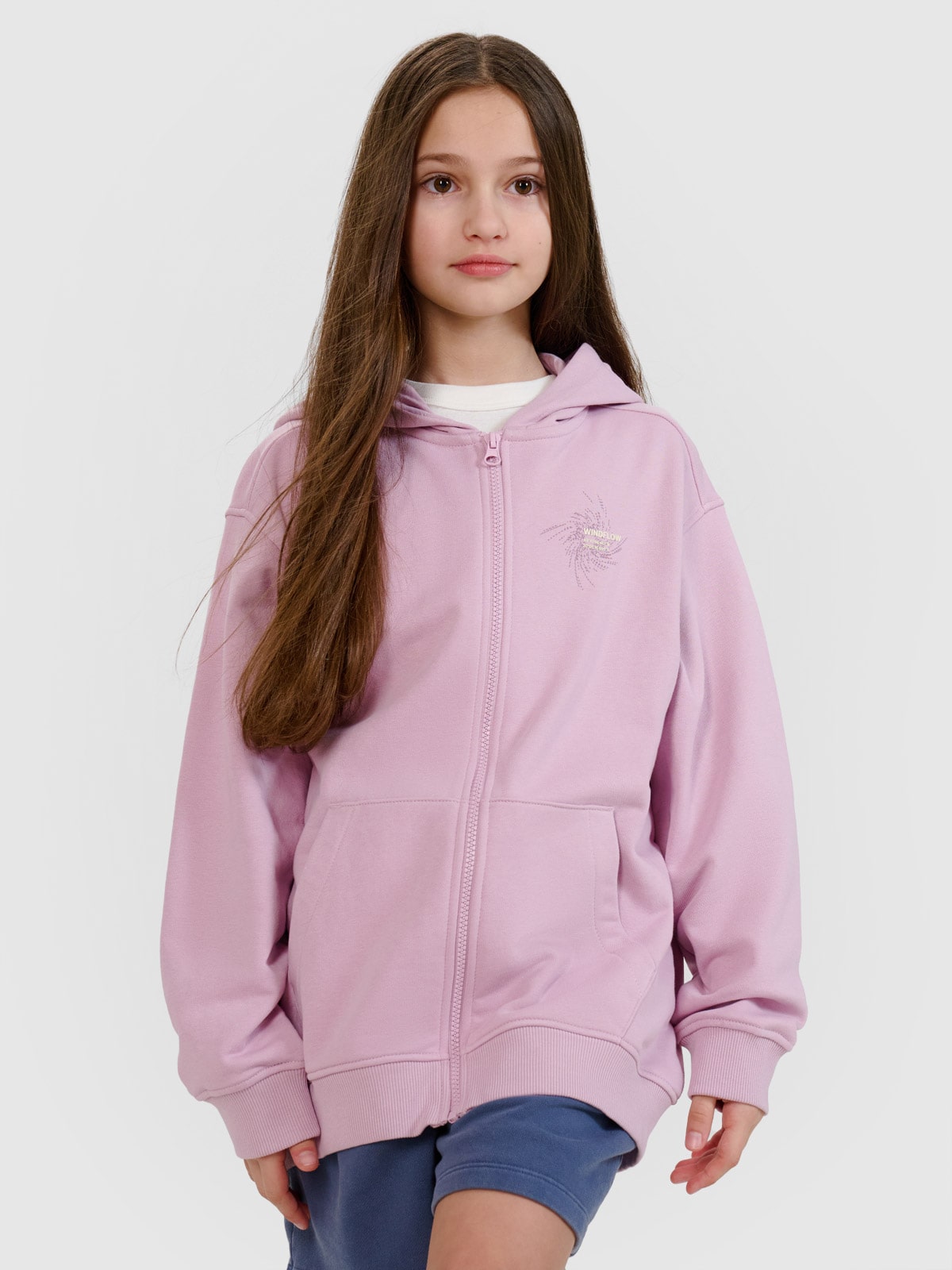 Спортивне худі на блискавці з капюшоном для дівчат - фіолетове