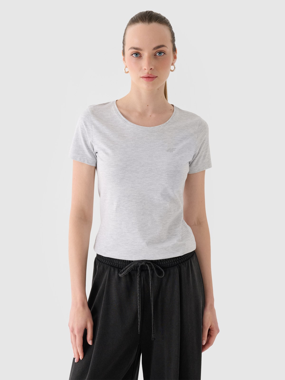 Жіноча однотонна футболка slim - сірий