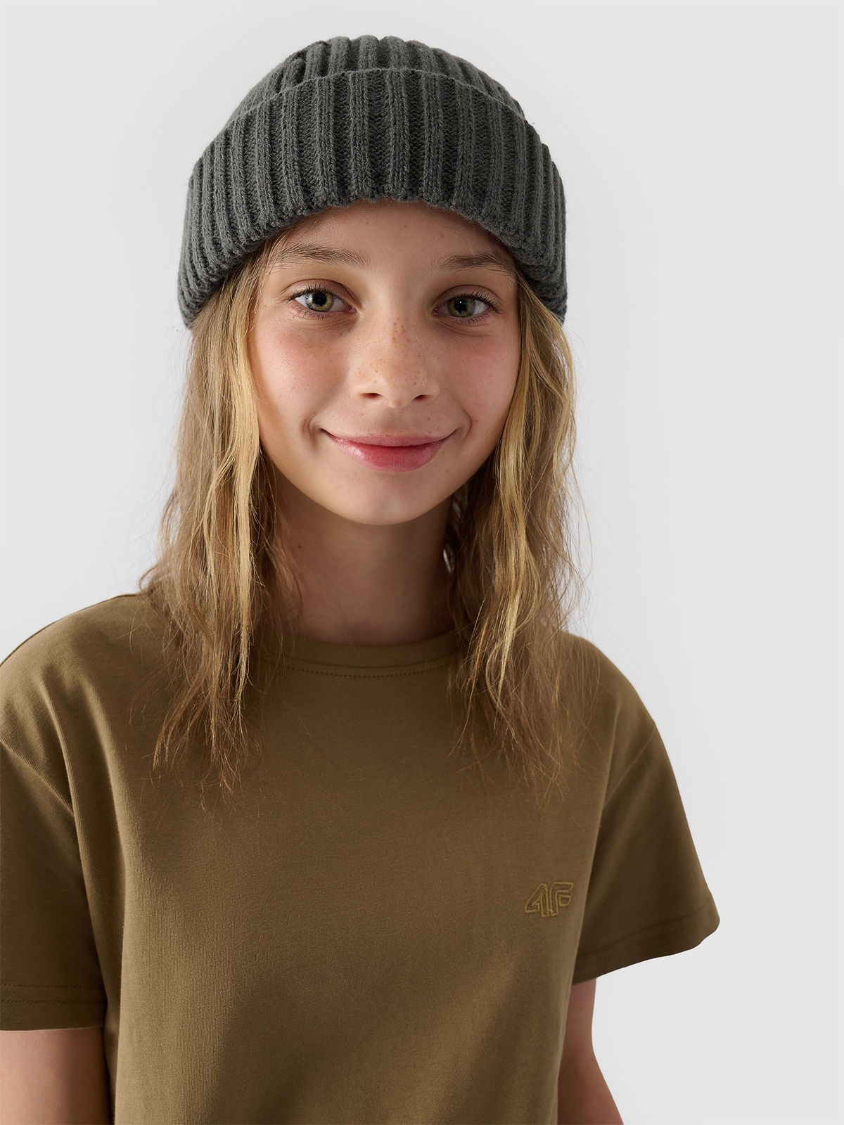 Однотонна футболка для дівчаток - бежевий