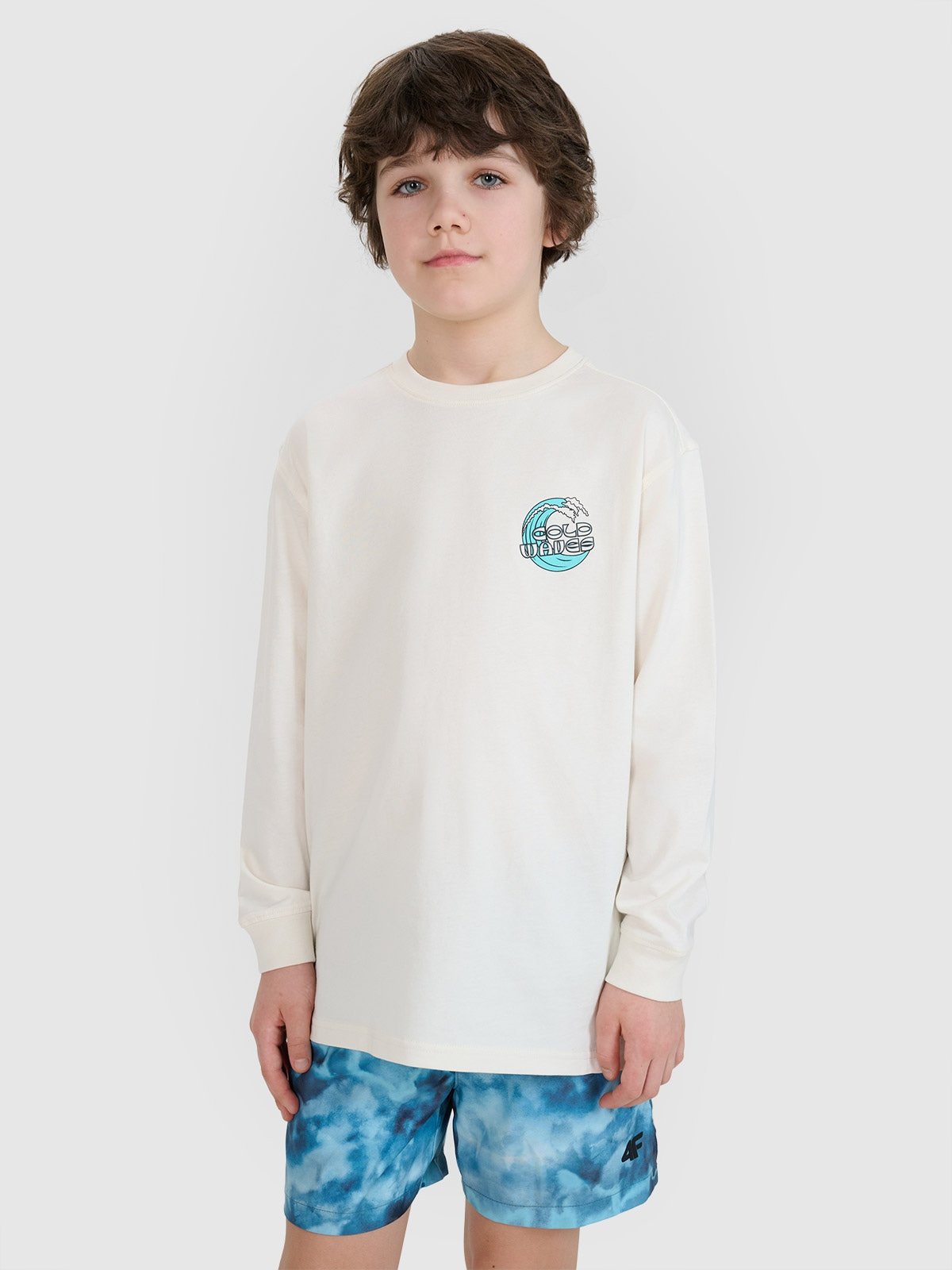 Лонгслів oversize з принтом для хлопчиків - білий