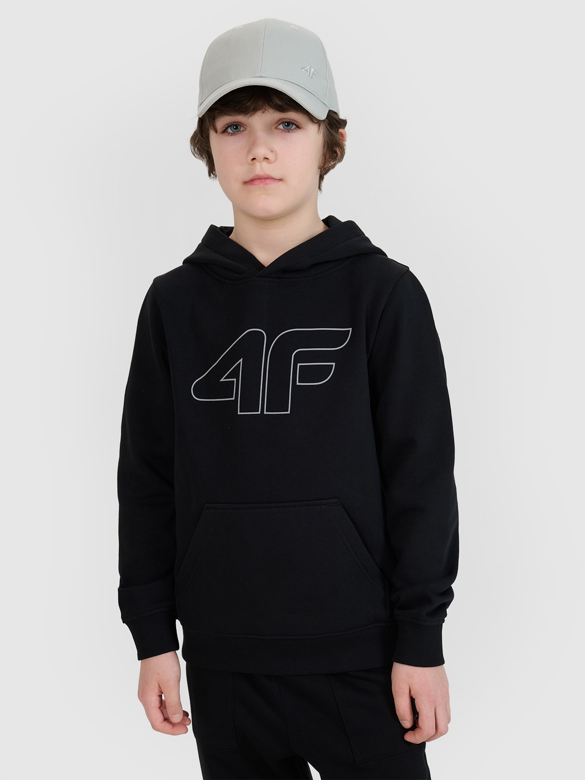 Хлопчача дресова толстовка з капюшоном без застібки - чорна