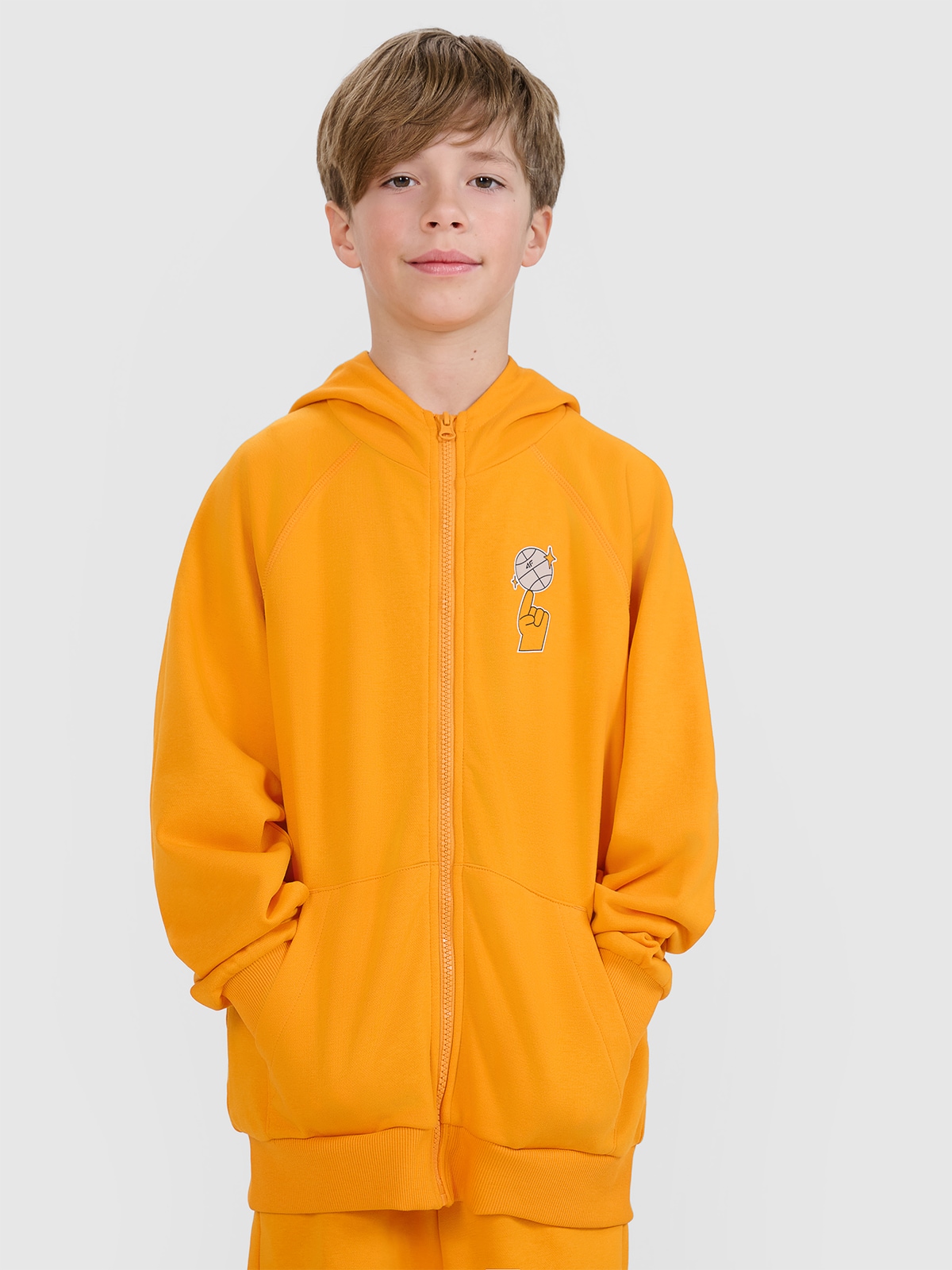 Хлопчача спортивна кофта на блискавці з капюшоном - помаранчева