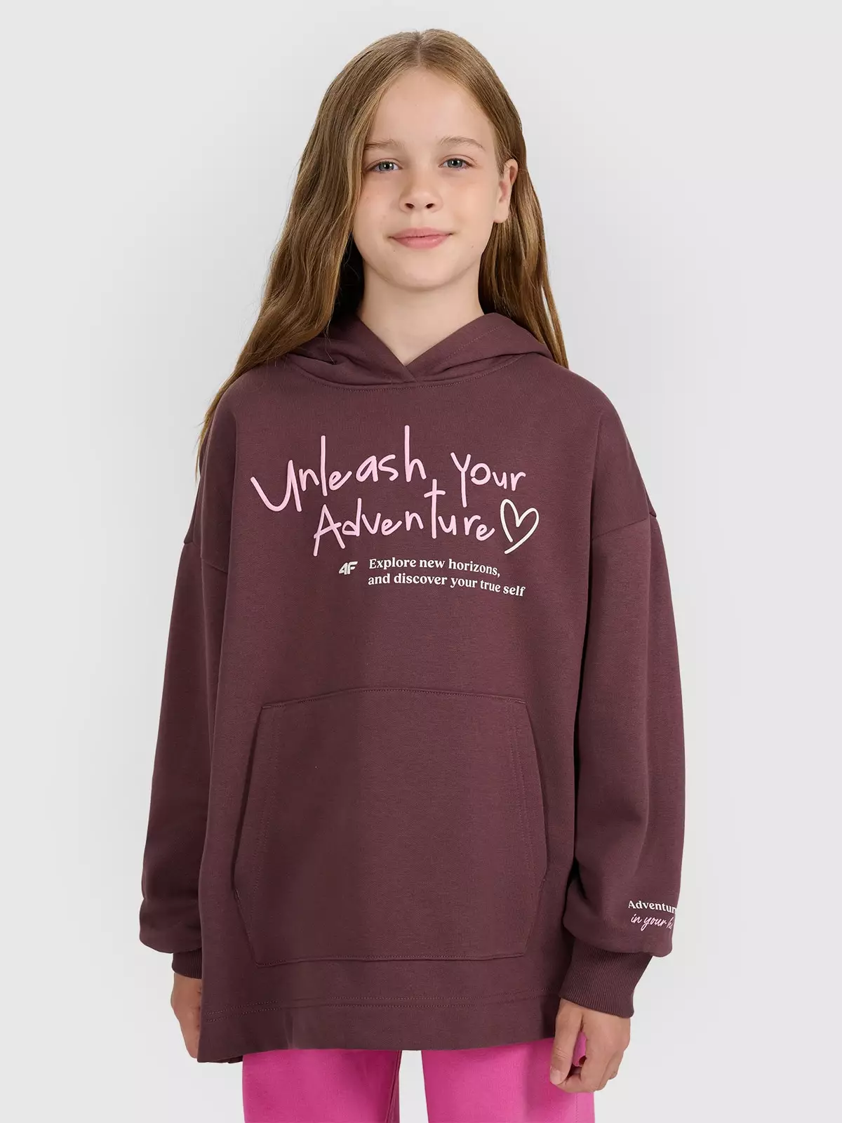 Оверсайз спортивна кофта без застібки з капюшоном для дівчинки - коричнева