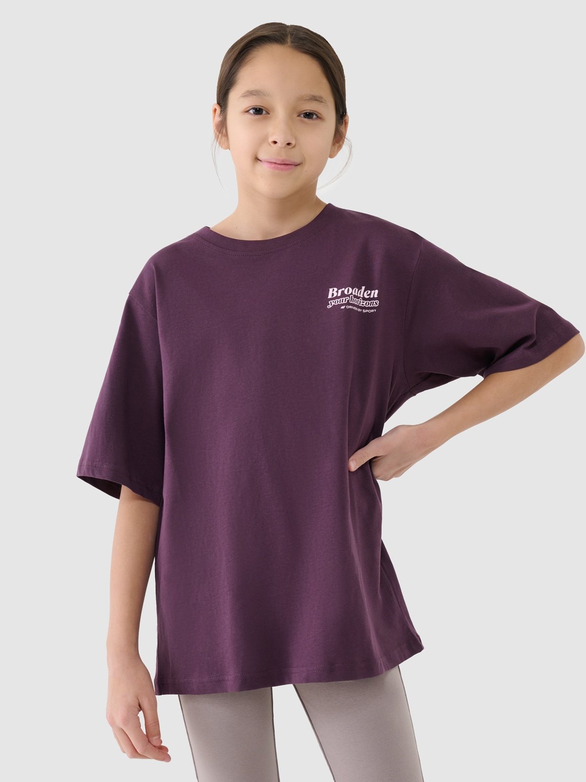 Футболка oversize з принтом для дівчаток - фіолетовий