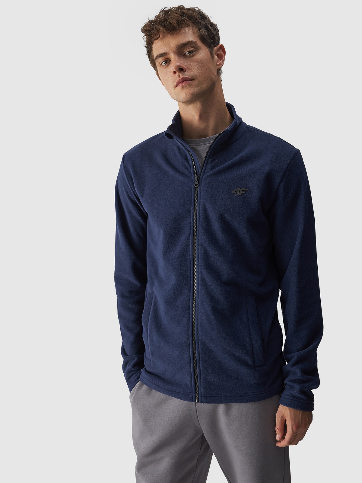 Чоловічий фліс з коміром-стійкою regular - темно-синій