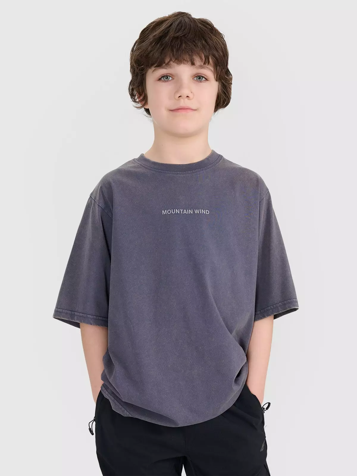 Хлопчачий oversize футболка з принтом - сірий