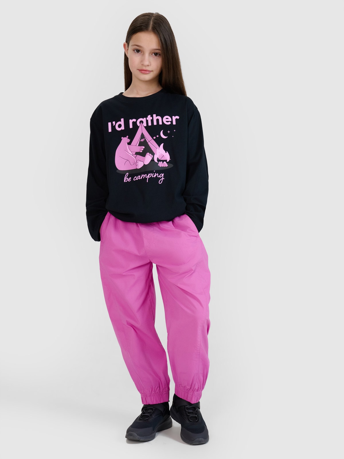 Дівочі повсякденні штани джогери з широкими штанинами - рожеві