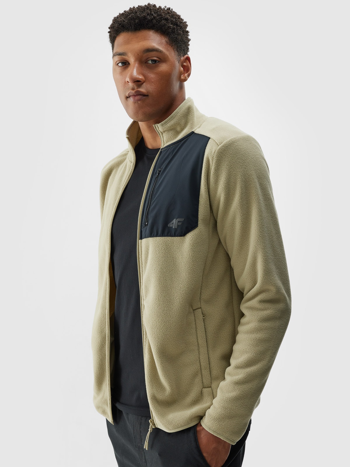 Чоловічий фліс з коміром-стійкою regular - оливковий/хакі