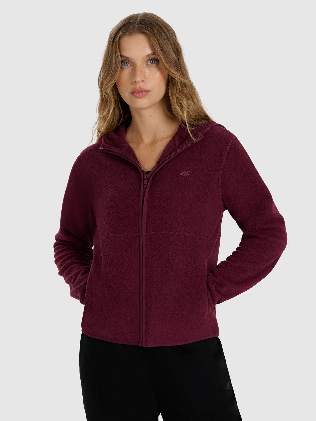 Жіночий фліс regular з капюшоном - червоний