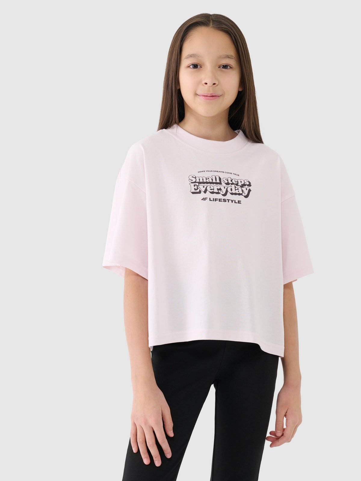 Crop top oversize з принтом для дівчаток - бежевий