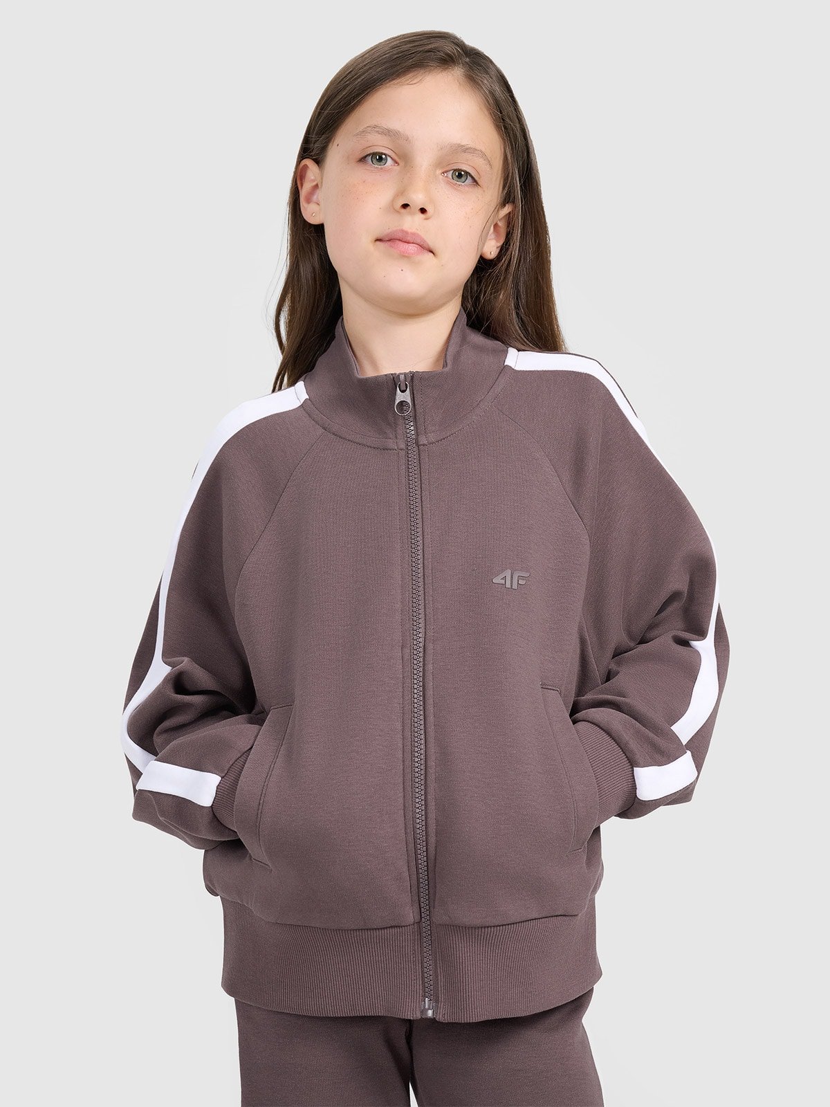 Розстібна спортивна кофта без капюшона для дівчинки - коричнева