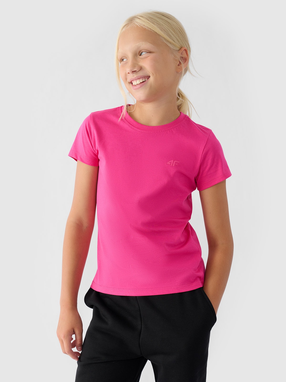 Однотонна футболка для дівчаток - фуксія